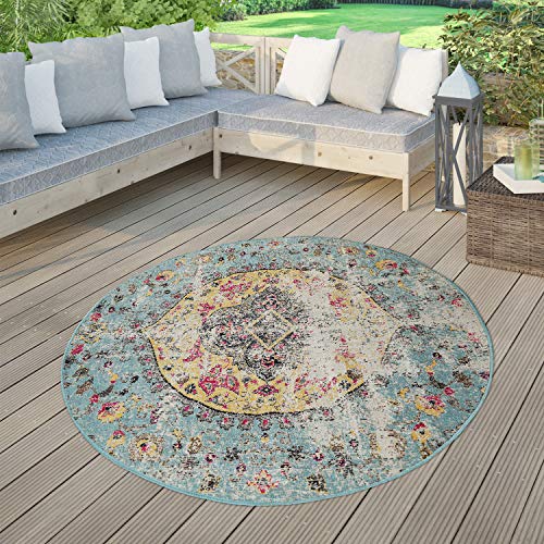 TT Home Moderner Outdoor Teppich Wetterfest Innen & Außenbereich Boho Style Multifarben, Größe:160 cm Rund von TT Home