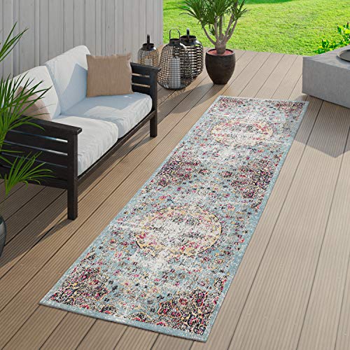 TT Home Moderner Outdoor Teppich Wetterfest Innen & Außenbereich Boho Style Multifarben, Größe:80x250 cm von TT Home