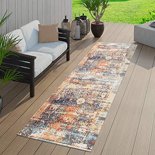 TT Home Moderner Outdoor Teppich Wetterfest für Innen & Außenbereich Ethno Mutlicolour, Größe:80x150 cm von TT Home