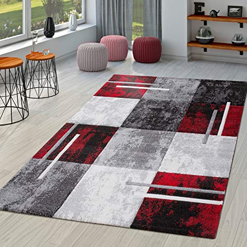 TT Home Moderner Teppich Wohnzimmer Milano mit Konturenschnitt in Rot Grau Schwarz, Größe:240x330 cm von TT Home