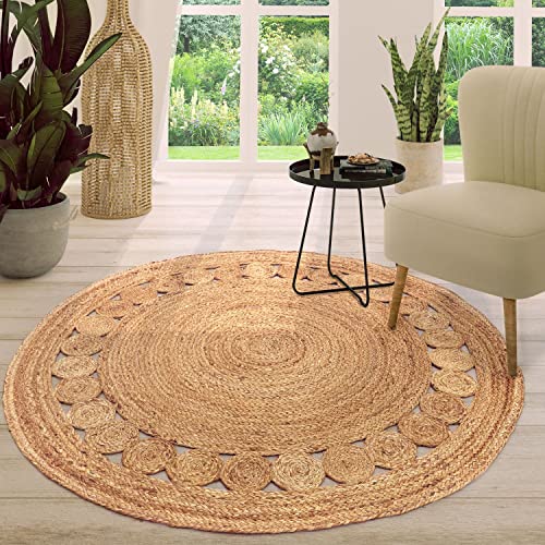 TT Home Natur-Teppich Wohnzimmer Rund Jute Modern Ethno Boho Handgefertigt Bordüre von TT Home