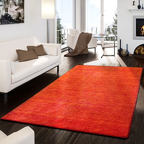 TT Home Naturfaser Wohnzimmer Teppich Kurzflor Handgewebt Modernes Design Unifarben, Farbe: Rot Orange, Größe:120x170 cm von TT Home