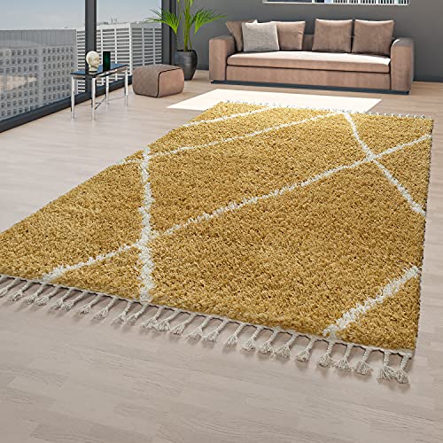 TT Home Shaggy Teppich Gelb Wohnzimmer Hochflor Rauten Muster Skandi Look Weich Fransen, Größe:140x200 cm TT Home Shaggy Teppich Gelb Wohnzimmer Hochflor Rauten Muster Skandi Look Weich Fransen, Größe:140x200 cm von TT Home
