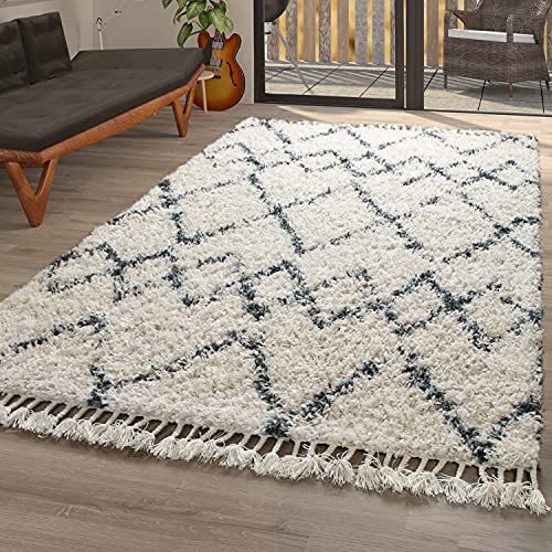 TT Home Shaggy Wohnzimmer Teppich Hochflor Modern Rautenmuster Karo In Creme Blau, Größe:200x290 cm TT Home Shaggy Wohnzimmer Teppich Hochflor Modern Rautenmuster Karo In Creme Blau, Größe:200x290 cm von TT Home