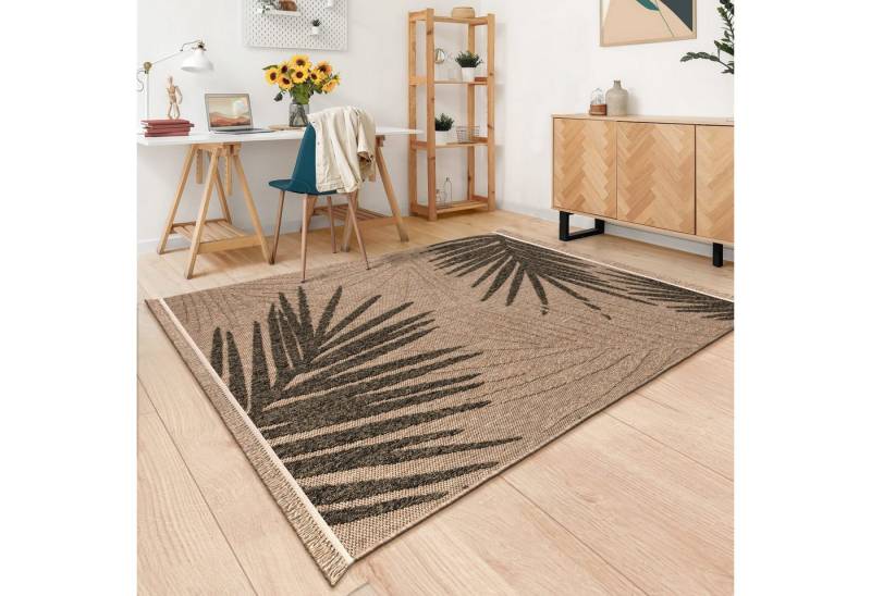 TT Home Teppich, Rechteckig, Höhe: 11 mm, In-& Outdoor Teppich Wohnzimmer Wetterfest Balkon Boho Blattmotiv 3D F TT Home Teppich, Rechteckig, Höhe: 11 mm, In-& Outdoor Teppich Wohnzimmer Wetterfest Balkon Boho Blattmotiv 3D F von TT Home