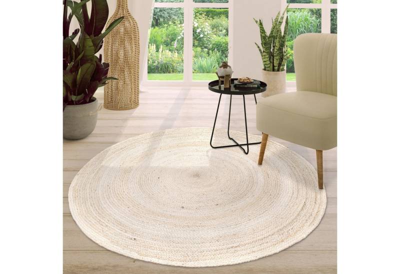 TT Home Teppich, Rund, Höhe: 9 mm, Wohnzimmer Teppich Rund Kurzflor Hangefertigt Modern Unifarben Cutout von TT Home