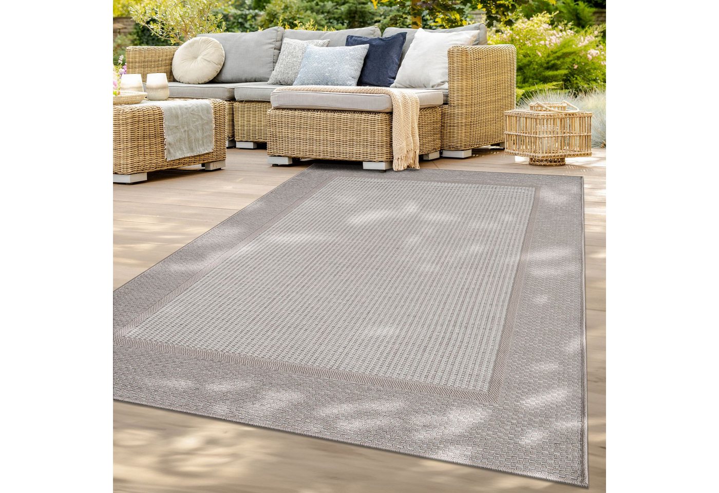 TT Home Teppich, rechteckig, Höhe: 4 mm, Balkon Garten Esszimmer Skandinavisch Boho Design Bordüre Einfarbig TT Home Teppich, rechteckig, Höhe: 4 mm, Balkon Garten Esszimmer Skandinavisch Boho Design Bordüre Einfarbig von TT Home