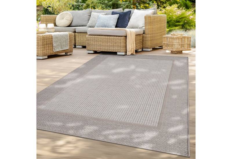 TT Home Teppich, rechteckig, Höhe: 4 mm, Balkon Garten Esszimmer Skandinavisch Boho Design Bordüre Einfarbig von TT Home