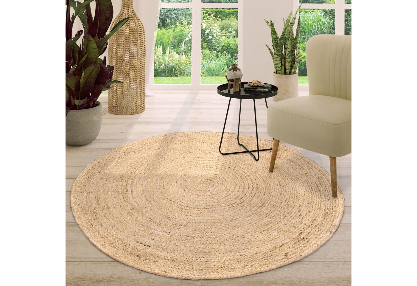TT Home Teppich 10-442-4_80X80_Elfenbein_Rund, Rund, Höhe: 9 mm, Wohnzimmer Teppich Rund Handgewebter Kurzflor Unifarbenes Design Moder TT Home Teppich 10-442-4_80X80_Elfenbein_Rund, Rund, Höhe: 9 mm, Wohnzimmer Teppich Rund Handgewebter Kurzflor Unifarbenes Design Moder von TT Home