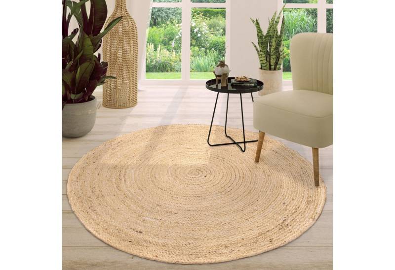 TT Home Teppich 10-442-4_80X80_Elfenbein_Rund, Rund, Höhe: 9 mm, Wohnzimmer Teppich Rund Handgewebter Kurzflor Unifarbenes Design Moder TT Home Teppich 10-442-4_80X80_Elfenbein_Rund, Rund, Höhe: 9 mm, Wohnzimmer Teppich Rund Handgewebter Kurzflor Unifarbenes Design Moder von TT Home
