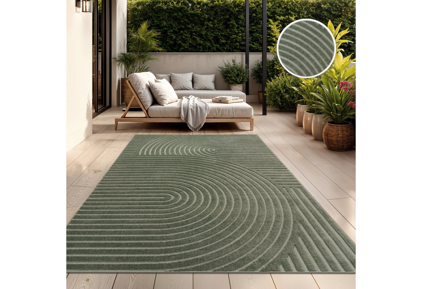 TT Home Teppich 10-496-6_60X100_Grün_Rechteckig, Rechteckig, Höhe: 10 mm, In-& Outdoorteppich Wetterfest Balkon Schlafzimmer Skandi Regenbogen M von TT Home