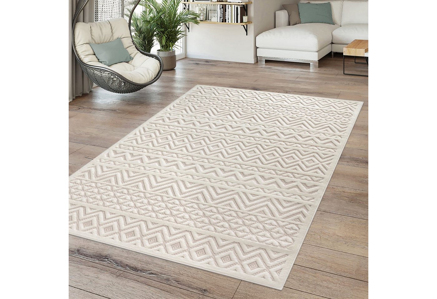 TT Home Teppich 10-498-3_60X100_Creme_Rechteckig, Rechteckig, Höhe: 14 mm, In-& Outdoor Teppich Esszimmer Wetterfest Balkon Unifarben 3D Boho Ska TT Home Teppich 10-498-3_60X100_Creme_Rechteckig, Rechteckig, Höhe: 14 mm, In-& Outdoor Teppich Esszimmer Wetterfest Balkon Unifarben 3D Boho Ska von TT Home