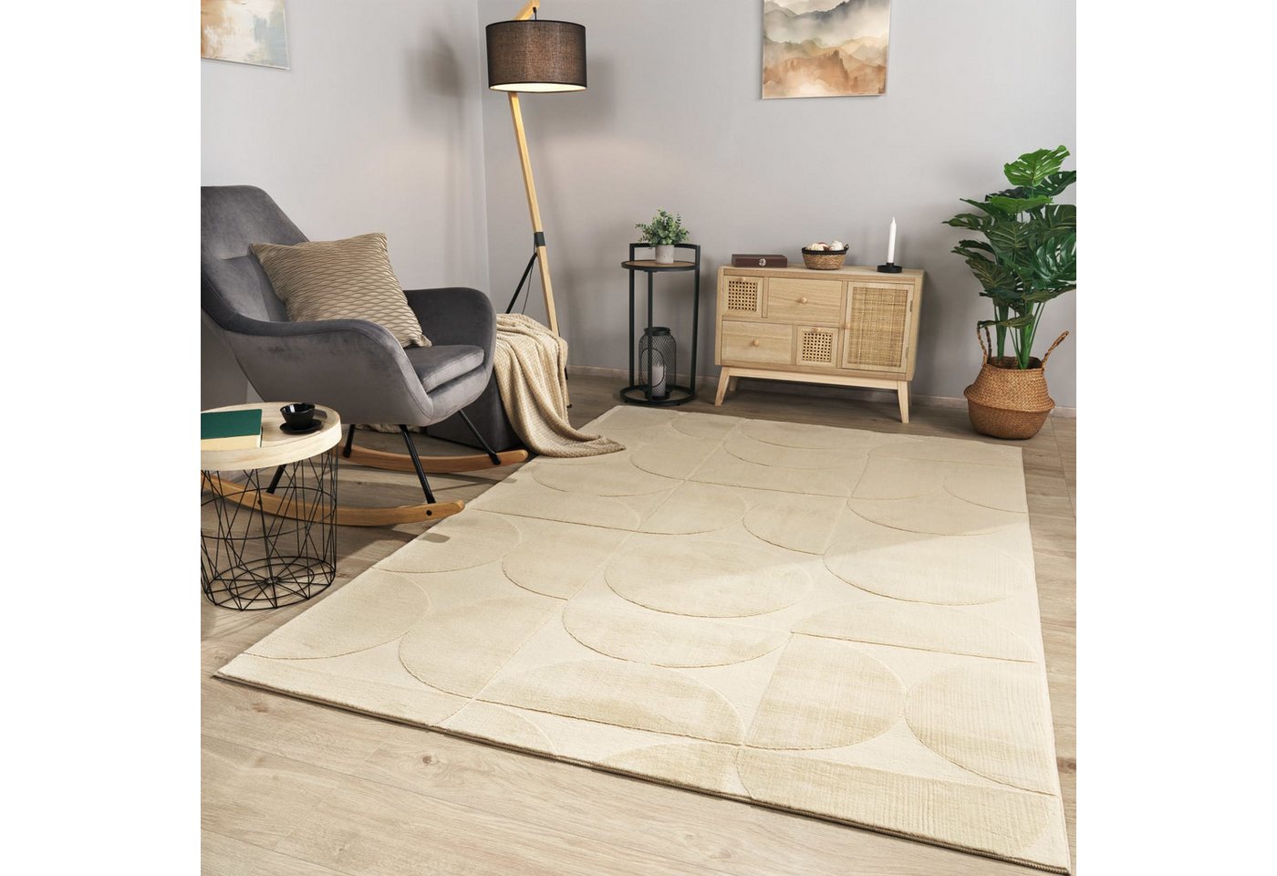 TT Home Teppich 10-515-6_80X150_Beige_Rechteckig, Rechteckig, Höhe: 14 mm, Wohnzimmer Teppich Esszimmer Kurzflor Geometrische Optik Skandi Boho U von TT Home