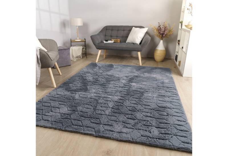 TT Home Teppich 10-516-5_60X100_Anthrazit_Rechteckig, Rechteckig, Höhe: 26 mm, Wohnzimmer Teppich Esszimmer Langflor Geometrisches Design Skandi Mode von TT Home