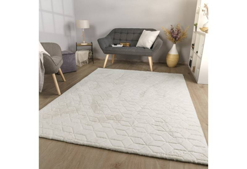 TT Home Teppich 10-516-5_60X100_Creme_Rechteckig, Rechteckig, Höhe: 26 mm, Wohnzimmer Teppich Esszimmer Langflor Geometrisches Design Skandi Mode von TT Home