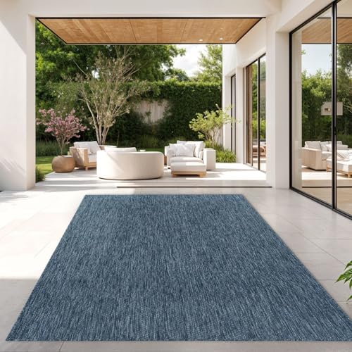TT Home Teppich Für Outdoor Küchenteppich Balkon Terrasse Unifarbenes Design Modern, Farbe: Blau, Größe:200x280 cm von TT Home