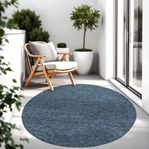TT Home Teppich Für Outdoor Küchenteppich Balkon Terrasse Unifarbenes Design Modern, Farbe: Blau, Größe:80 cm Rund von TT Home