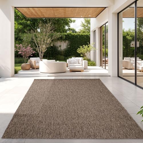 TT Home Teppich Für Outdoor Küchenteppich Balkon Terrasse Unifarbenes Design Modern, Farbe: Taupe, Größe:140x200 cm von TT Home