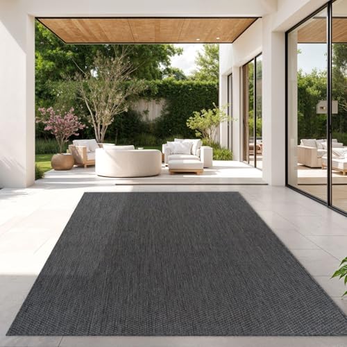 TT Home Teppich Für Outdoor Küchenteppich Balkon Terrasse Unifarbenes Design Modern, Farbe:Anthrazit, Größe:140x200 cm von TT Home
