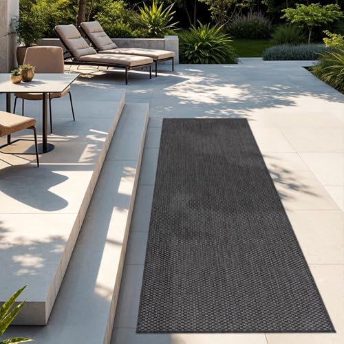 TT Home Teppich Für Outdoor Küchenteppich Balkon Terrasse Unifarbenes Design Modern, Farbe:Anthrazit, Größe:80x250 cm von TT Home
