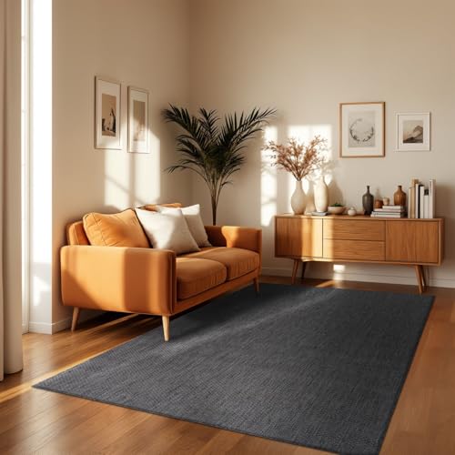 TT Home Teppich Für Outdoor Küchenteppich Balkon Terrasse Unifarbenes Design Modern, Farbe:Anthrazit, Größe:150 cm Quadrat von TT Home