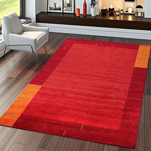 TT Home Teppich Handgertigter Indischer Gabbeh Aus 100% Wolle Bordüre Terrakotta Orange, Größe:80x150 cm von TT Home