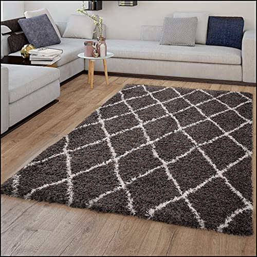 TT Home Teppich Hochflor Flokati Look Flauschig Shaggy Rauten Trend Anthrazit Weiß, Größe:160x230 cm TT Home Teppich Hochflor Flokati Look Flauschig Shaggy Rauten Trend Anthrazit Weiß, Größe:160x230 cm von TT Home