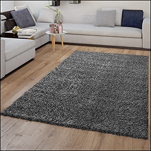 TT Home Teppich Hochflor Wohnzimmer Shaggy Soft Und Flauschig Moderne Unifarbene Designs, Farbe: Anthrazit, Größe:230x320 cm von TT Home