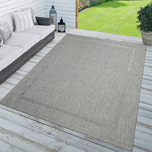 TT Home Teppich In-& Outdoor Balkon Küchenteppich Einfarbig Sisal Design Bordüre Grau, Größe:80x200 cm von TT Home