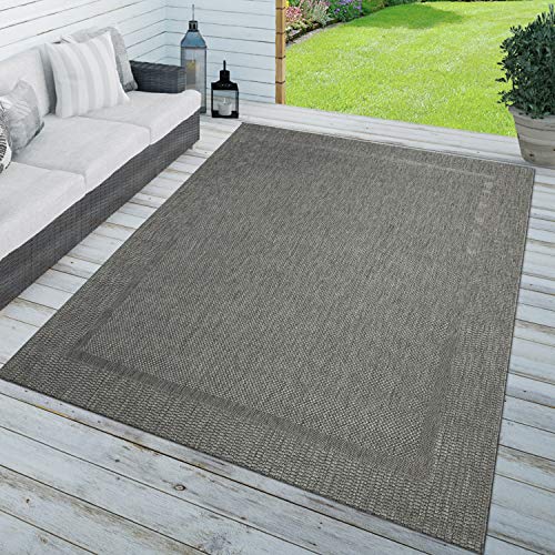 TT Home Teppich In-& Outdoor Balkon Küchenteppich Einfarbig Sisal Design Bordüre Schwarz, Größe:80x150 cm von TT Home