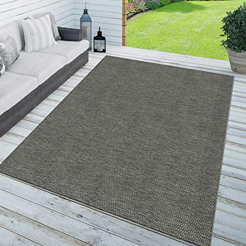 TT Home Teppich In- & Outdoor Balkon Küchenteppich Einfarbig Sisal Design Dunkelgrau, Größe:60x110 cm von TT Home