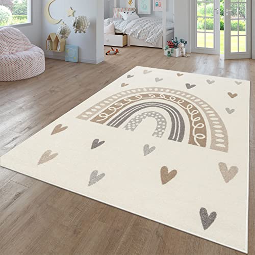 TT Home Teppich Kinderzimmer Kinderzimmerteppich Junge Mädchen Kinderteppich Modern Soft, Farbe: Beige, Größe:120 cm Rund von TT Home