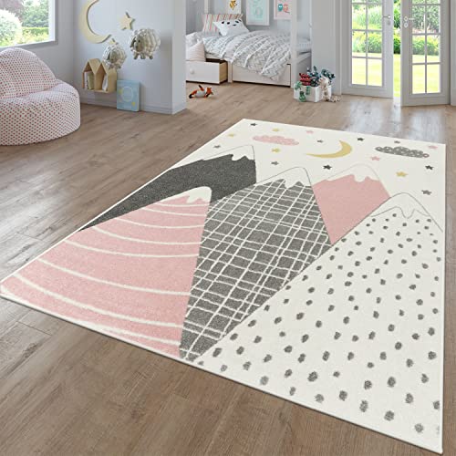 TT Home Teppich Kinderzimmer Kinderzimmerteppich Junge Mädchen Kinderteppich Modern Soft, Farbe: Pink, Größe:200 cm Rund von TT Home