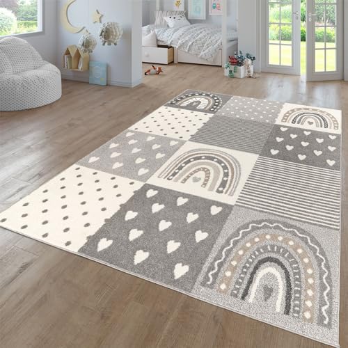 TT Home Teppich Kinderzimmer Kinderzimmerteppich Junge Mädchen Kinderteppich Modern Soft, Farbe:Grau Beige, Größe:200 cm Rund von TT Home
