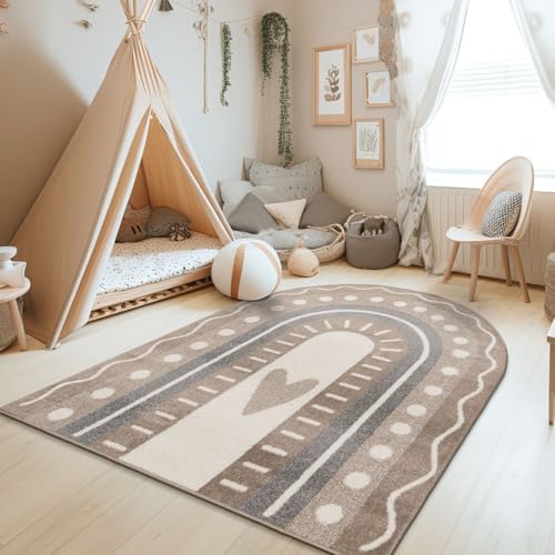TT Home Teppich Kinderzimmer Kinderzimmerteppich Junge Mädchen Kinderteppich Modern Soft, Farbe:Grau Beige Creme, Größe:120x160 cm Regenbogen-Form von TT Home