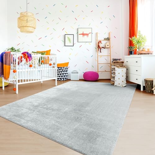 TT Home Teppich Kinderzimmer Waschbar rutschfest Kinderteppich Junge Mädchen Weich Pastell, Farbe: Grau, Größe:80x300 cm von TT Home