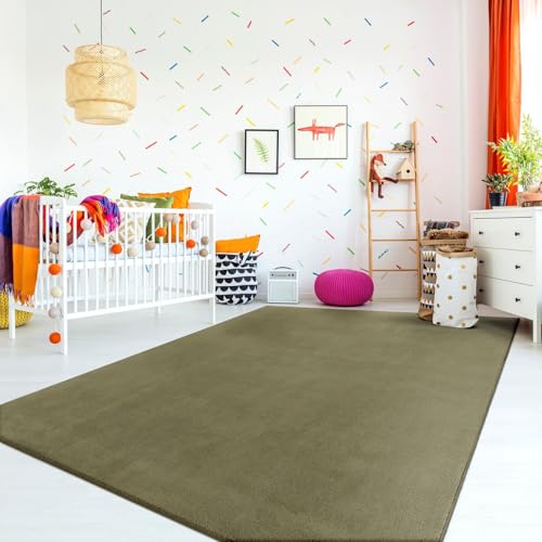 TT Home Teppich Kinderzimmer Waschbar rutschfest Kinderteppich Junge Mädchen Weich Pastell, Farbe: Hellgrün, Größe:120 cm Rund von TT Home