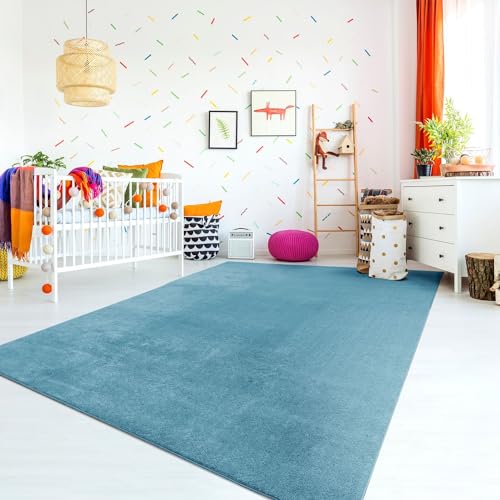 Teppich Kinderzimmer Waschbar rutschfest Kinderteppich Junge Mädchen Weich Pastell, Farbe: Türkis, Größe:140x200 cm von TT Home
