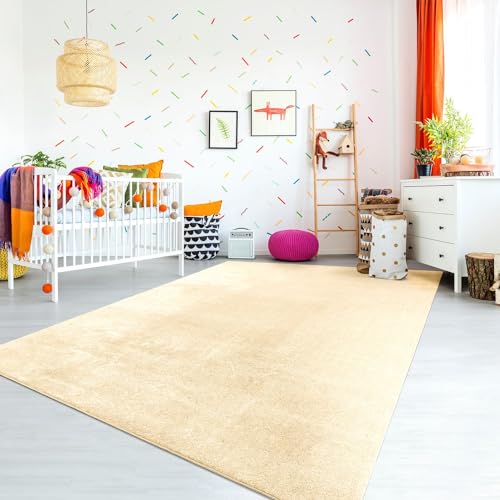 TT Home Teppich Kinderzimmer Waschbar rutschfest Kinderteppich Junge Mädchen Weich Pastell, Farbe:Beige, Größe:80x150 cm von TT Home