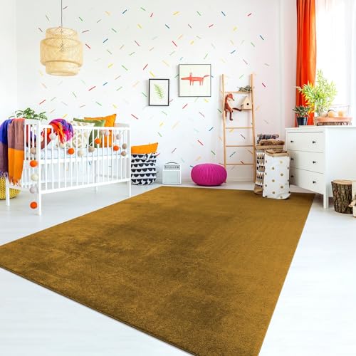 TT Home Teppich Kinderzimmer Waschbar rutschfest Kinderteppich Junge Mädchen Weich Pastell, Farbe:Gelb, Größe:160 cm Rund von TT Home