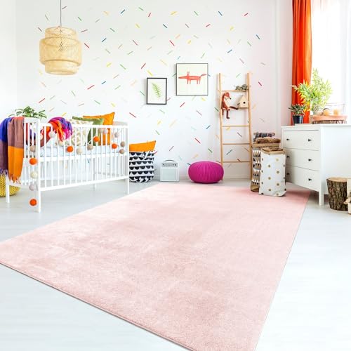 TT Home Teppich Kinderzimmer Waschbar rutschfest Kinderteppich Junge Mädchen Weich Pastell, Farbe:Rosa, Größe:200 cm Quadrat von TT Home