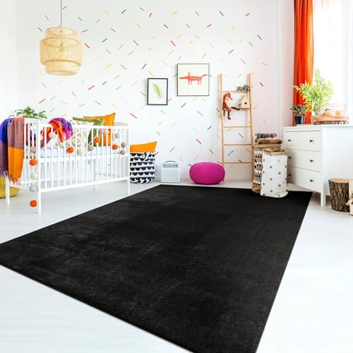 TT Home Teppich Kinderzimmer Waschbar rutschfest Kinderteppich Junge Mädchen Weich Pastell, Farbe:Schwarz, Größe:120x170 cm von TT Home