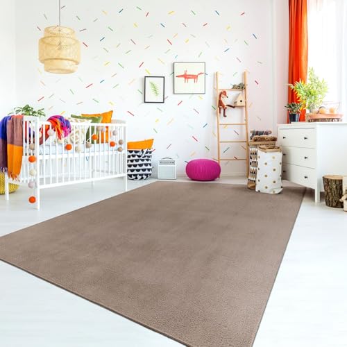 TT Home Teppich Kinderzimmer Waschbar rutschfest Kinderteppich Junge Mädchen Weich Pastell, Farbe:Taupe, Größe:240x340 cm von TT Home