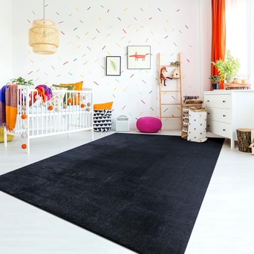 TT Home Teppich Kinderzimmer Waschbar rutschfest Kinderteppich Junge Mädchen Weich Pastell, Farbe: Blau Navy, Größe:140x200 cm von TT Home