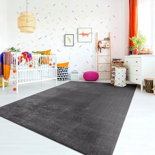 TT Home Teppich Kinderzimmer Waschbar rutschfest Kinderteppich Junge Mädchen Weich Pastell, Farbe:Anthrazit, Größe:160x220 cm von TT Home