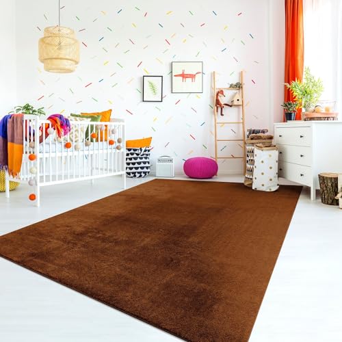 TT Home Teppich Kinderzimmer Waschbar rutschfest Kinderteppich Junge Mädchen Weich Pastell, Farbe: Kupfer, Größe:80x150 cm von TT Home