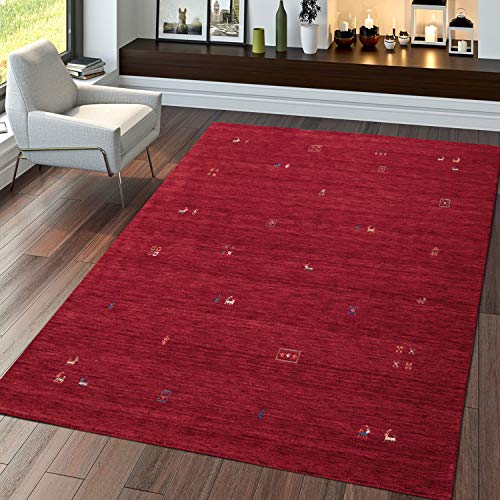 TT Home Teppich Rot Wohnzimmer Handgewebt Wolle Gabbeh Stil Ethno Muster Weich Flauschig, Größe:120x170 cm von TT Home
