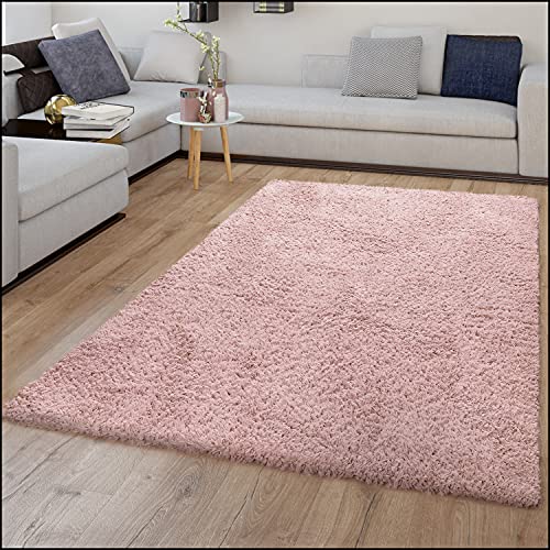 TT Home Teppich Wohnzimmer Hochflor Einfarbiges Design Modern Flauschig, Farbe: Rosa Pink, Größe:160x230 cm von TT Home