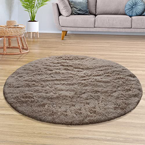 TT Home Teppich Wohnzimmer Hochflor Langflor Weich Soft Modernes Einfarbiges Design, Farbe: Beige Taupe, Größe:80 cm Rund TT Home Teppich Wohnzimmer Hochflor Langflor Weich Soft Modernes Einfarbiges Design, Farbe: Beige Taupe, Größe:80 cm Rund von TT Home