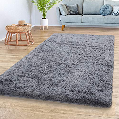 TT Home Teppich Wohnzimmer Hochflor Langflor Weich Soft Modernes Einfarbiges Design, Farbe: Grau, Größe:160x220 cm von TT Home